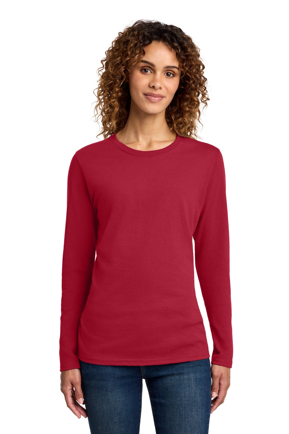 Port & Co Women's Long Sleeve Core Cotton Tee. LPC54LS - Red