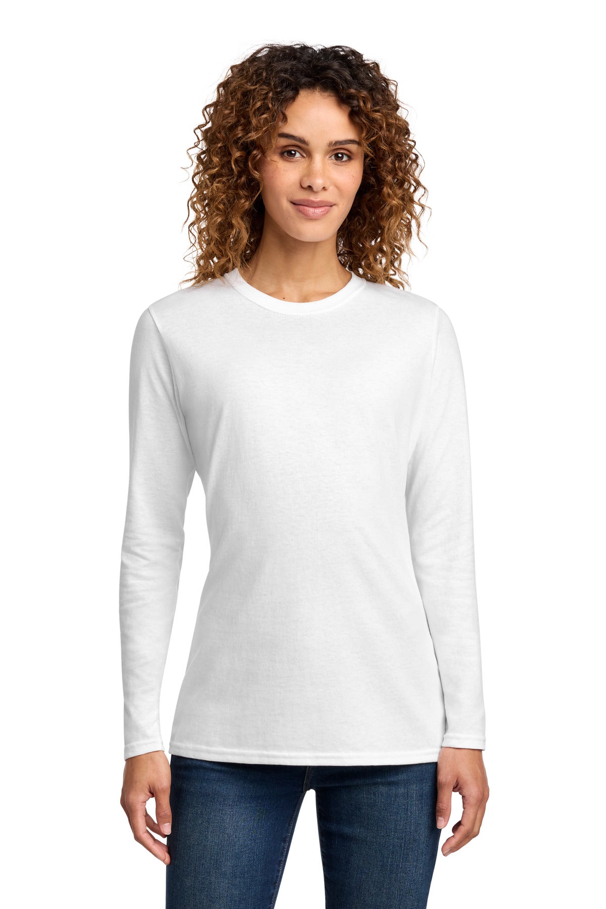 Port & Co Women's Long Sleeve Core Cotton Tee. LPC54LS - White