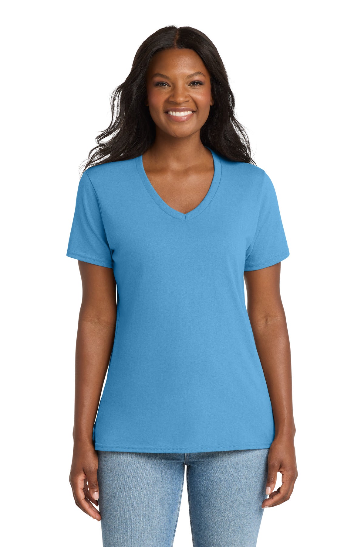 Port & Co Women's Core Cotton V-Neck Tee. LPC54V - Aquatic Blue
