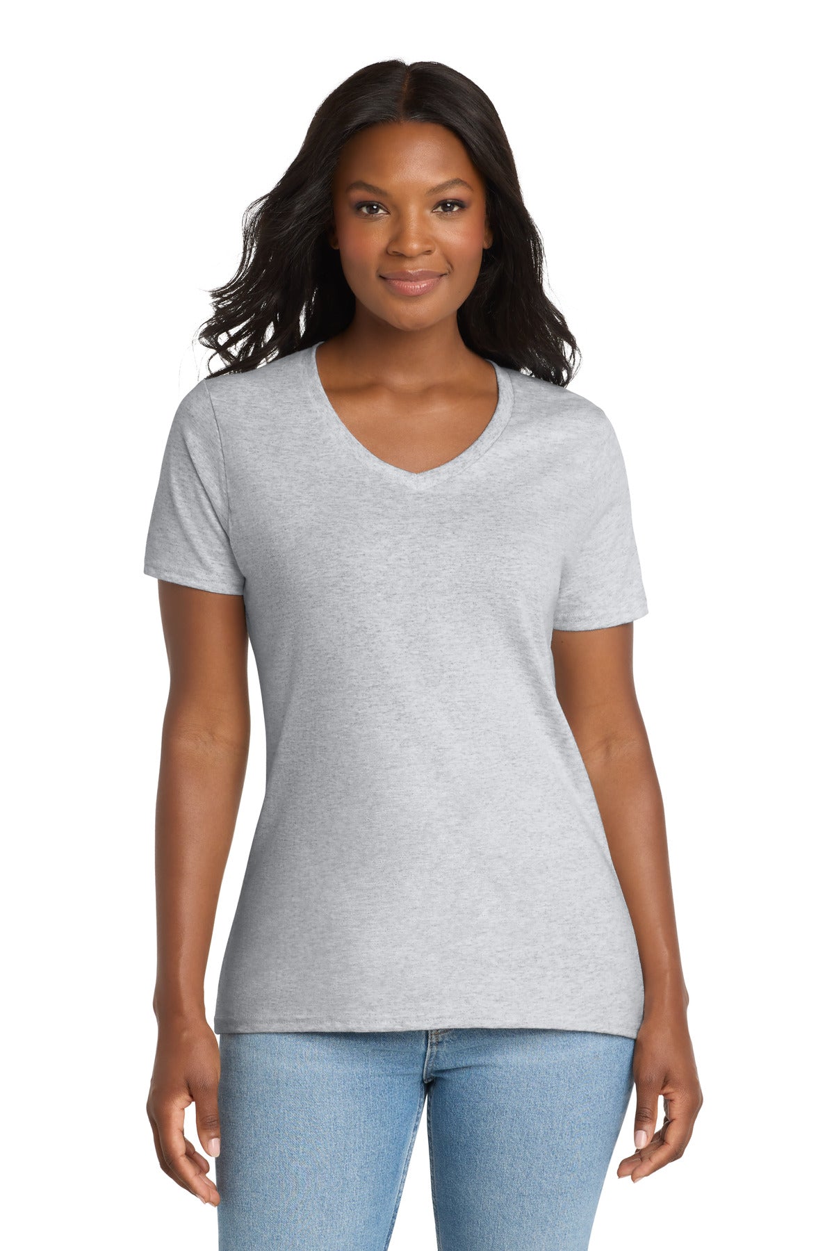 Port & Co Women's Core Cotton V-Neck Tee. LPC54V - Ash