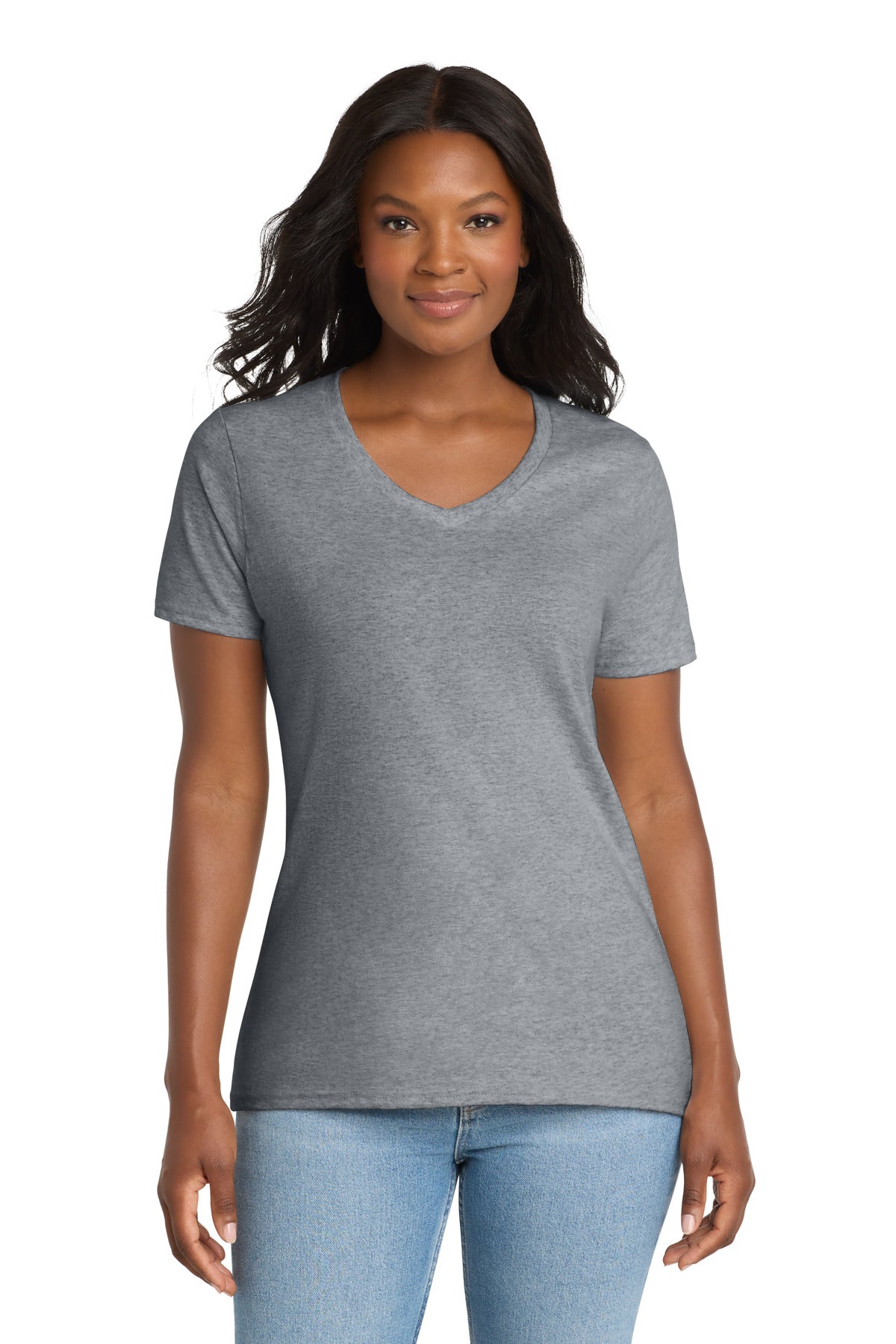 Port & Co Women's Core Cotton V-Neck Tee. LPC54V - Athletic Heather