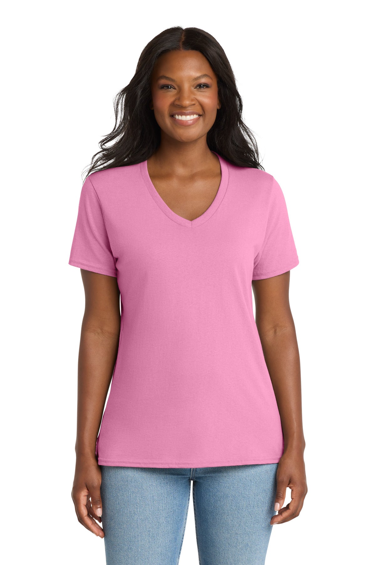 Port & Co Women's Core Cotton V-Neck Tee. LPC54V - Candy Pink