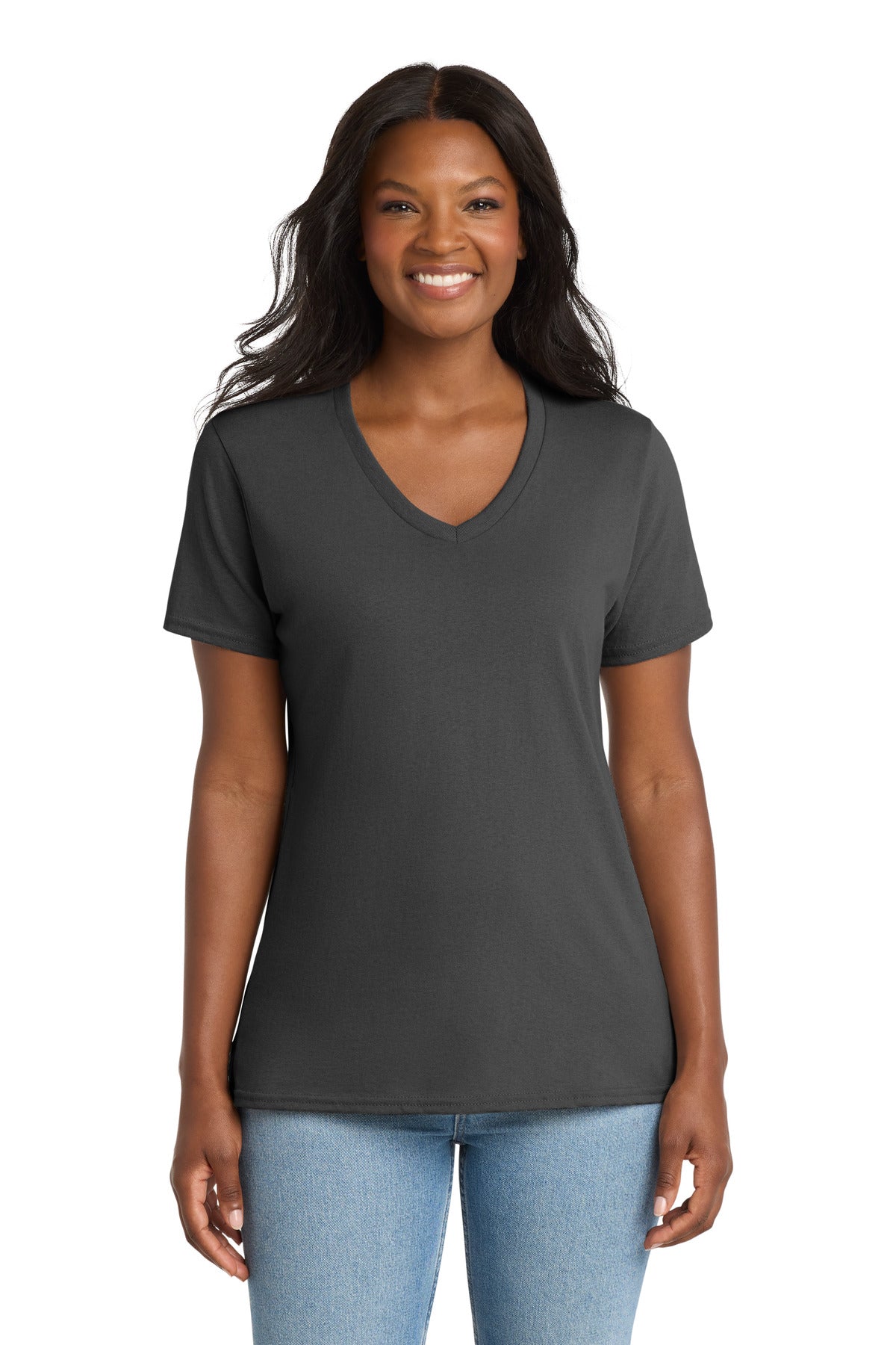 Port & Co Women's Core Cotton V-Neck Tee. LPC54V - Charcoal