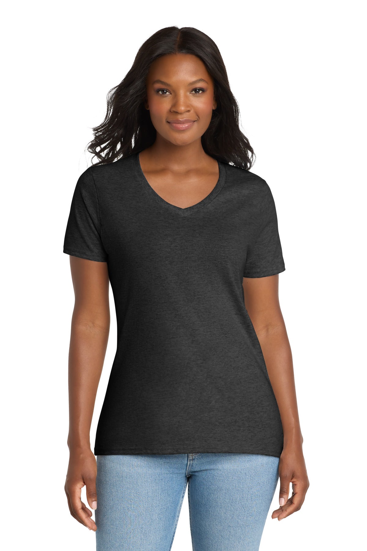 Port & Co Women's Core Cotton V-Neck Tee. LPC54V - Dark Heather Grey