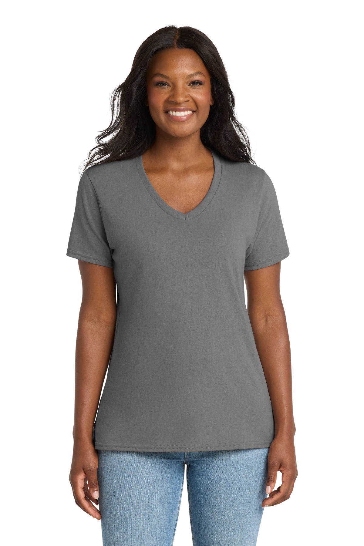Port & Co Women's Core Cotton V-Neck Tee. LPC54V - Medium Grey