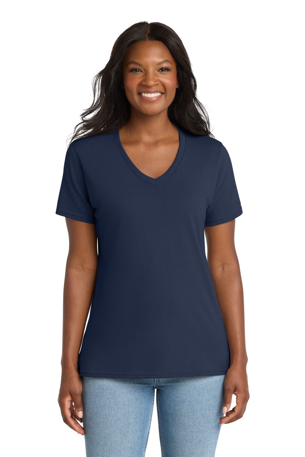 Port & Co Women's Core Cotton V-Neck Tee. LPC54V - Navy