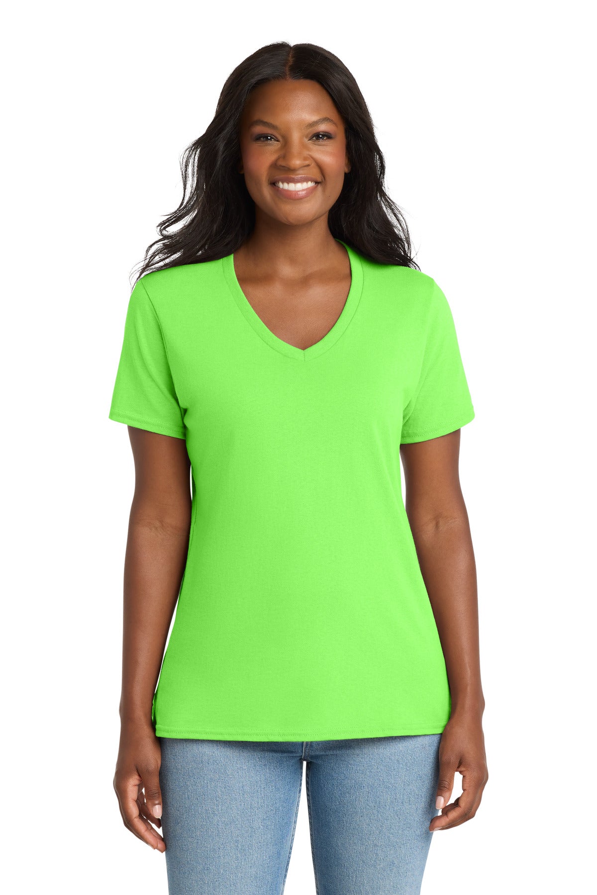 Port & Co Women's Core Cotton V-Neck Tee. LPC54V - Neon Green