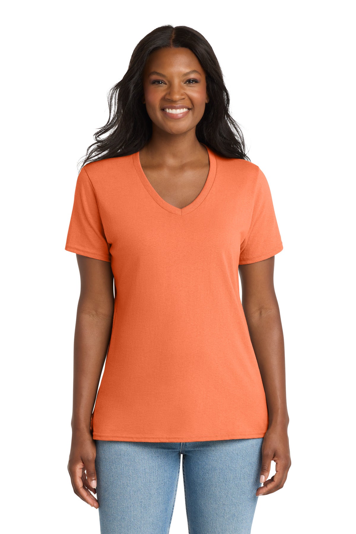 Port & Co Women's Core Cotton V-Neck Tee. LPC54V - Neon Orange