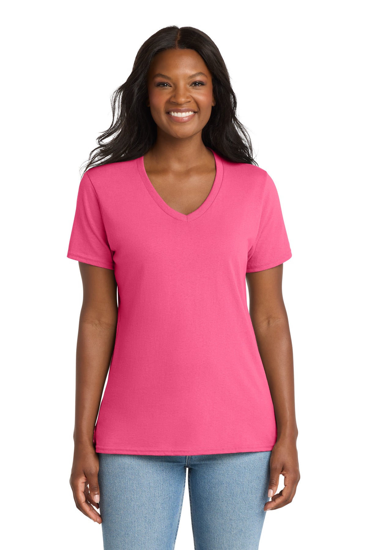 Port & Co Women's Core Cotton V-Neck Tee. LPC54V - Neon Pink