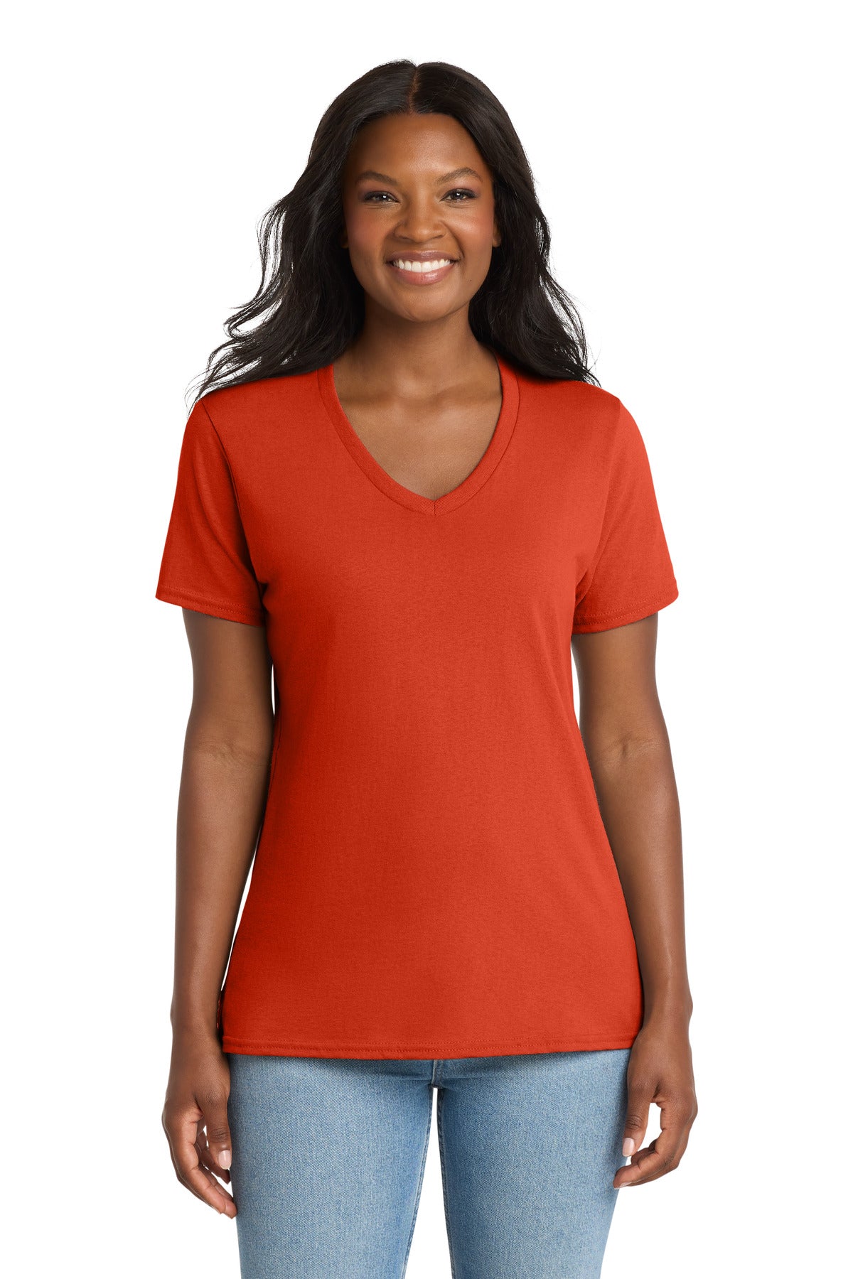 Port & Co Women's Core Cotton V-Neck Tee. LPC54V - Orange