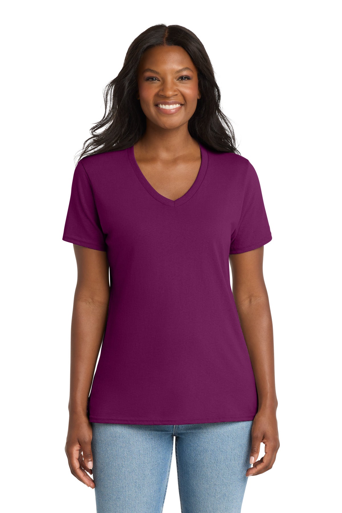 Port & Co Women's Core Cotton V-Neck Tee. LPC54V - Raspberry