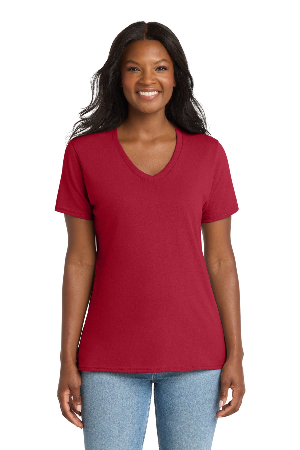 Port & Co Women's Core Cotton V-Neck Tee. LPC54V - Red