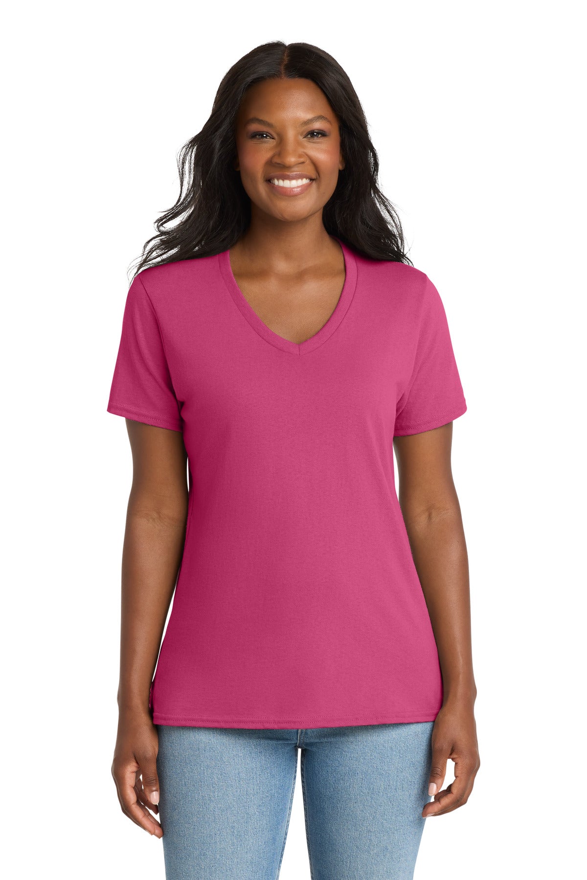 Port & Co Women's Core Cotton V-Neck Tee. LPC54V - Sangria