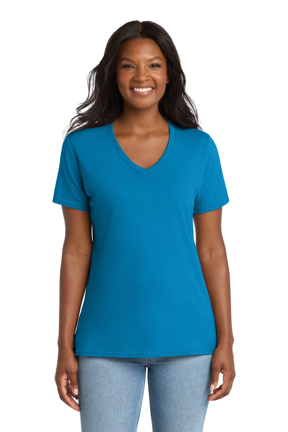 Port & Co Women's Core Cotton V-Neck Tee. LPC54V - Sapphire