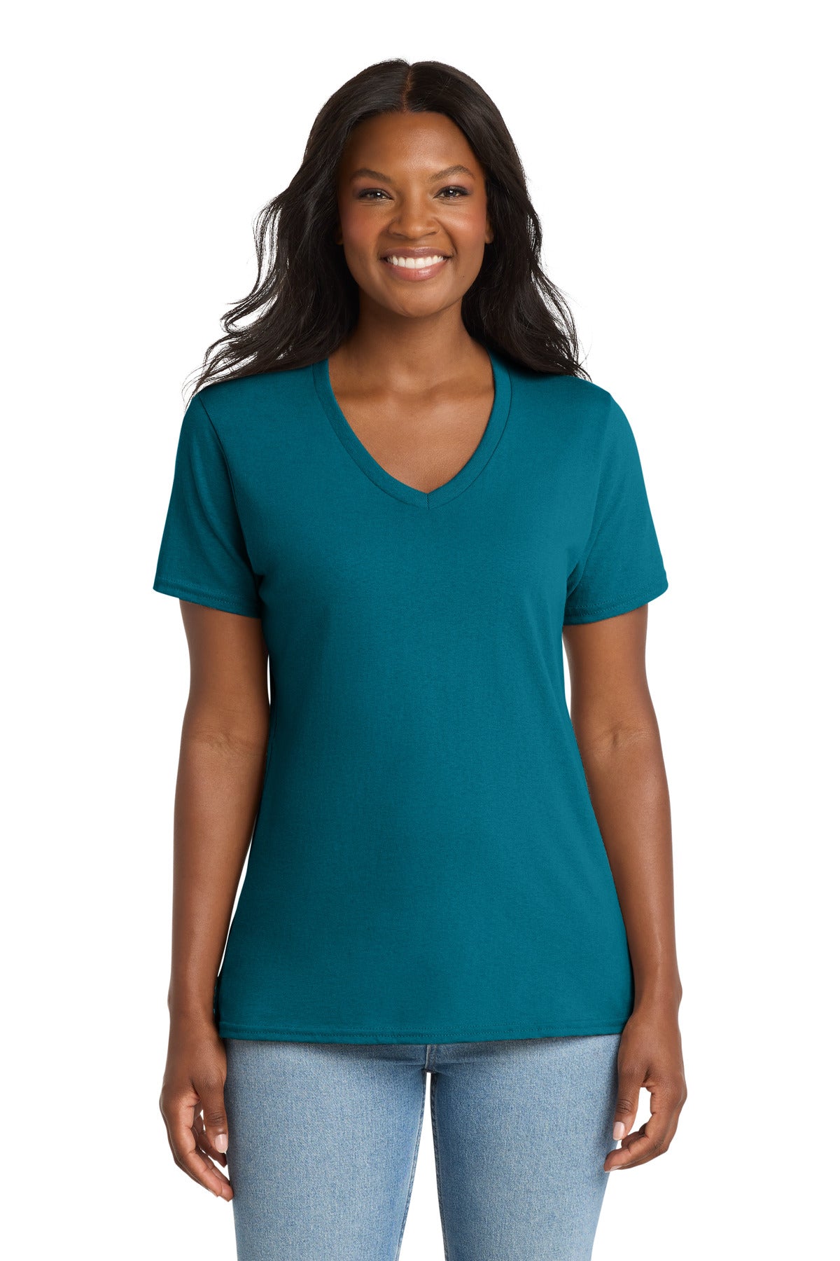 Port & Co Women's Core Cotton V-Neck Tee. LPC54V - Teal