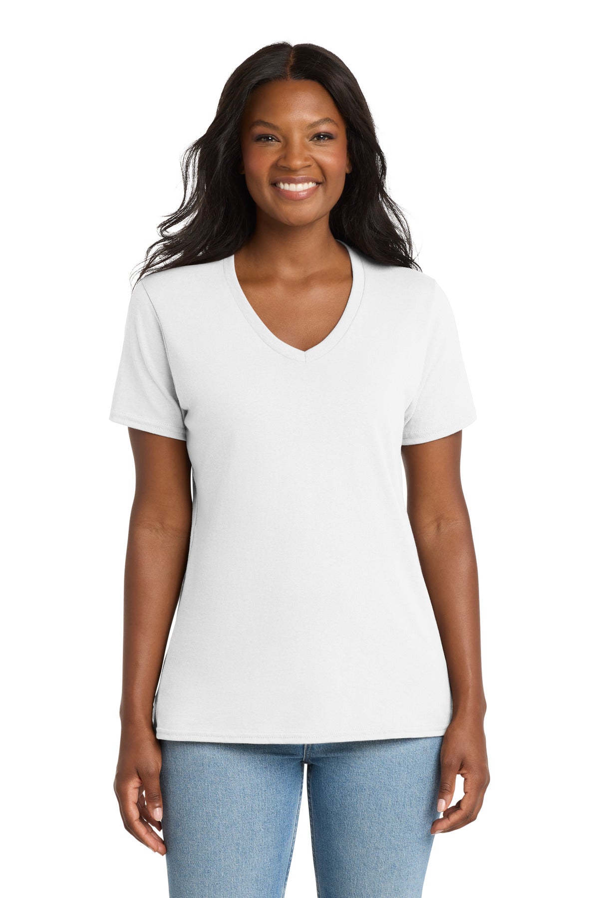 Port & Co Women's Core Cotton V-Neck Tee. LPC54V - White