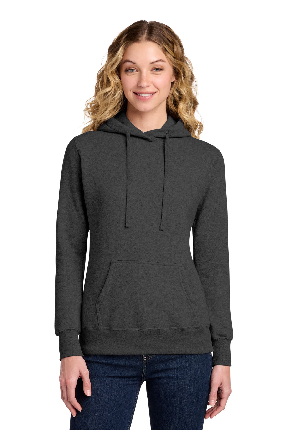 Port & Co Women's Core Fleece Pullover Hooded Sweatshirt LPC78H - Dark Heather Grey