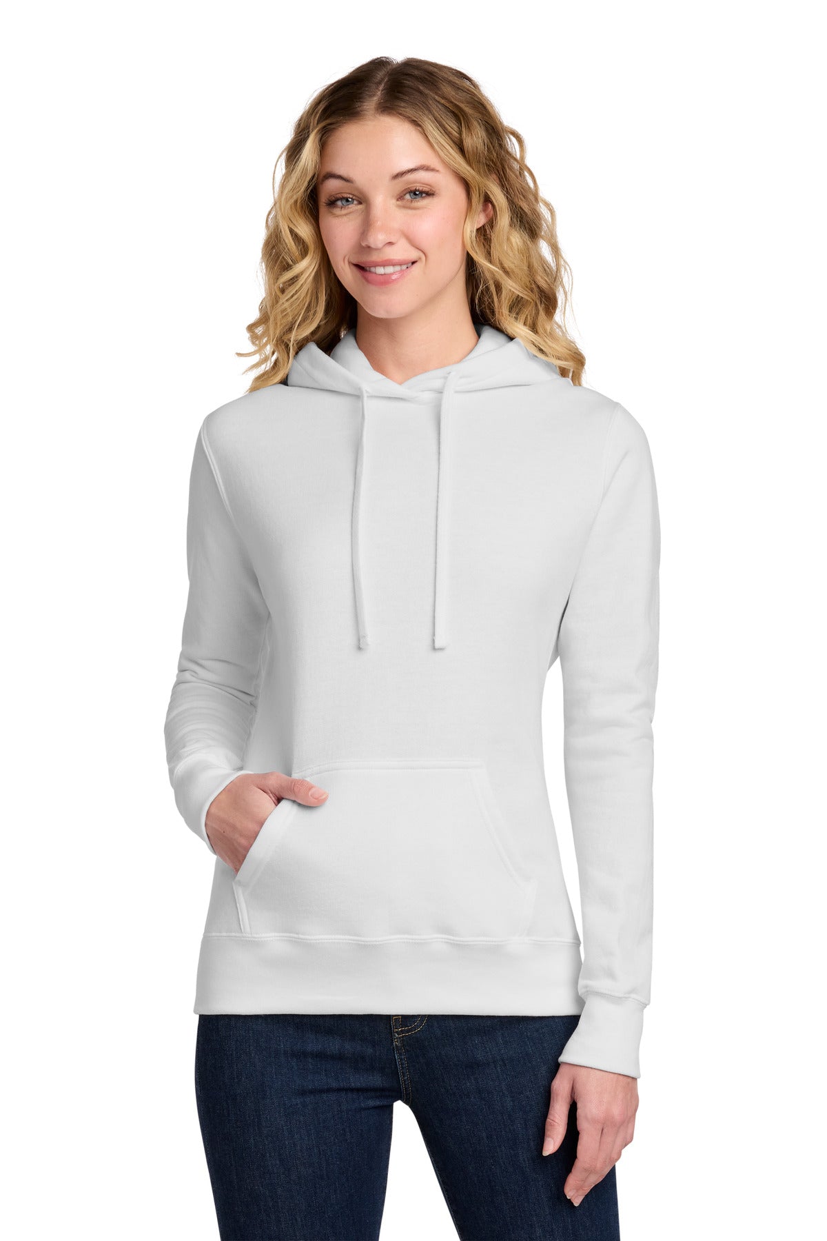 Port & Co Women's Core Fleece Pullover Hooded Sweatshirt LPC78H - White