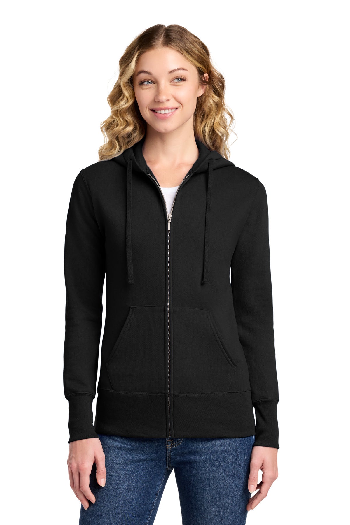 Port & Co Women's Core Fleece Full-Zip Hooded Sweatshirt. LPC78ZH - Jet Black