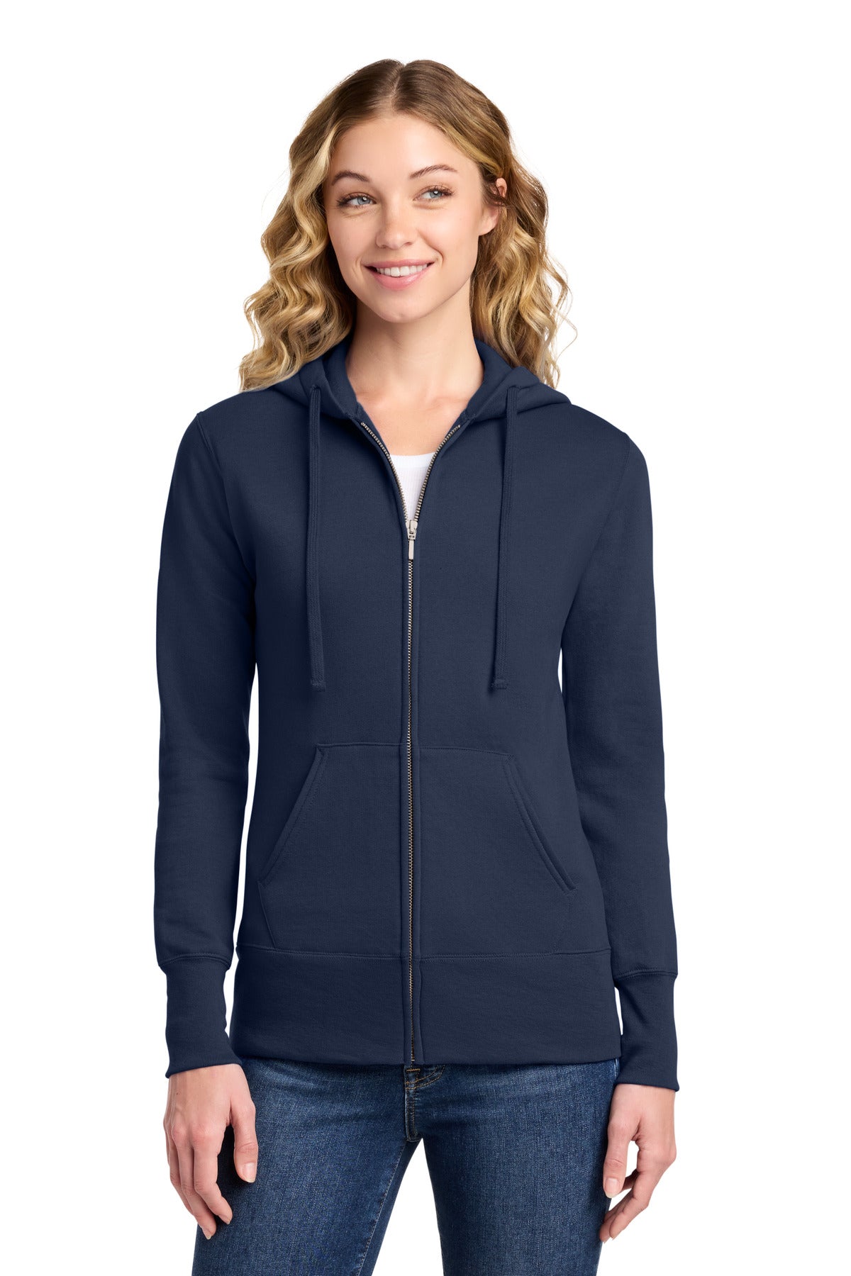 Port & Co Women's Core Fleece Full-Zip Hooded Sweatshirt. LPC78ZH - Navy