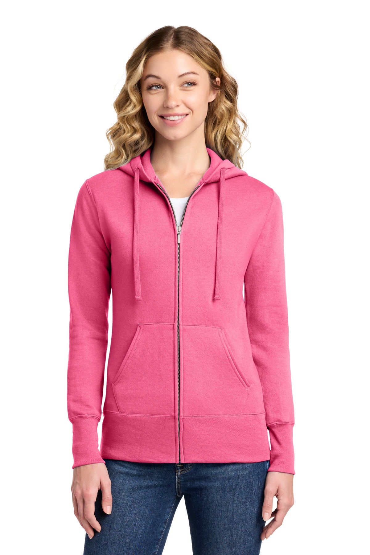 Port & Co Women's Core Fleece Full-Zip Hooded Sweatshirt. LPC78ZH - Neon Pink