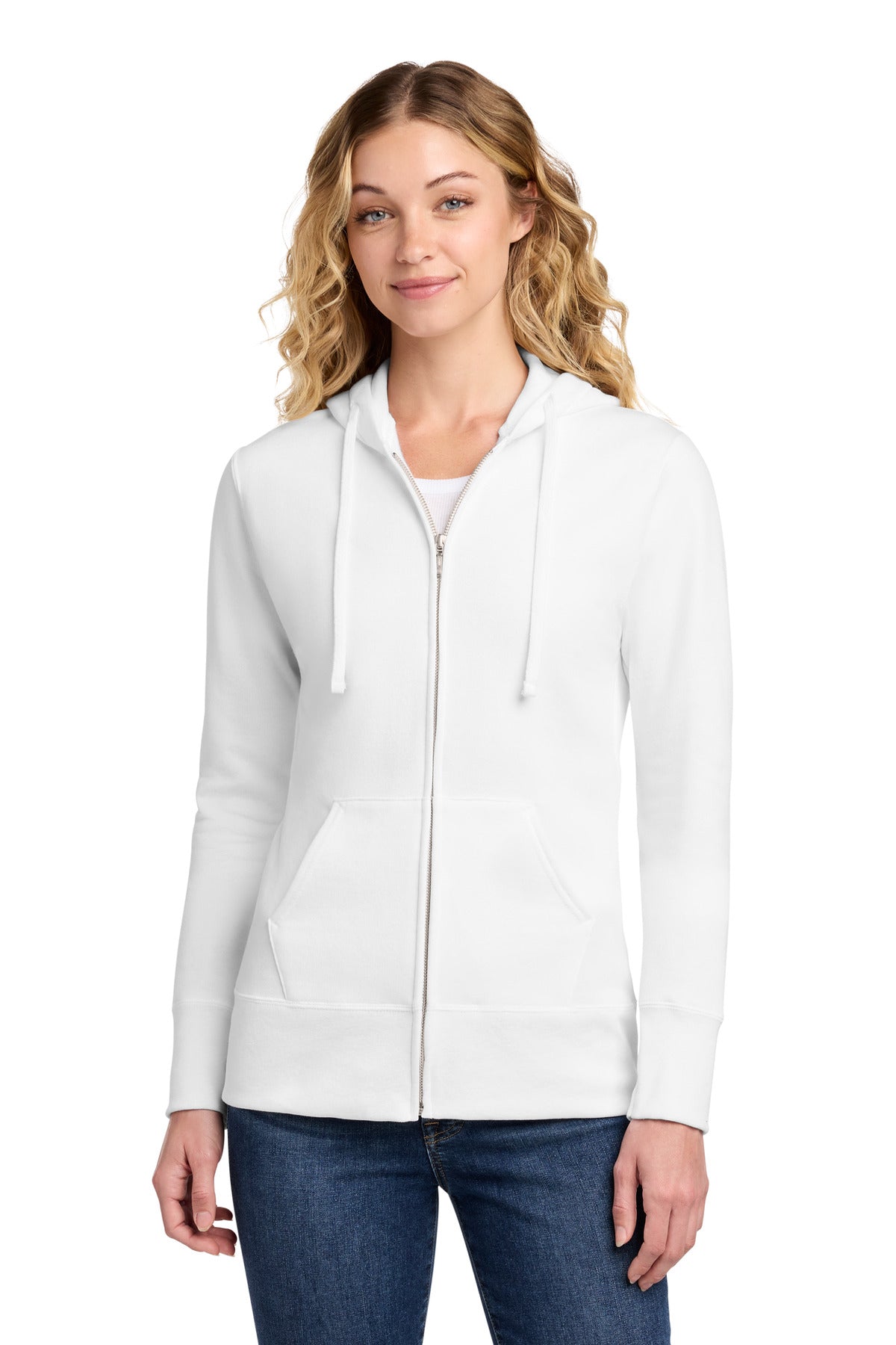 Port & Co Women's Core Fleece Full-Zip Hooded Sweatshirt. LPC78ZH - White