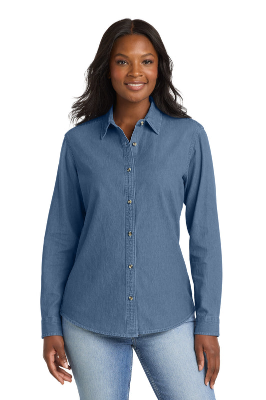 Port & Co Women's Long Sleeve Value Denim Shirt.  LSP10 - Faded Blue