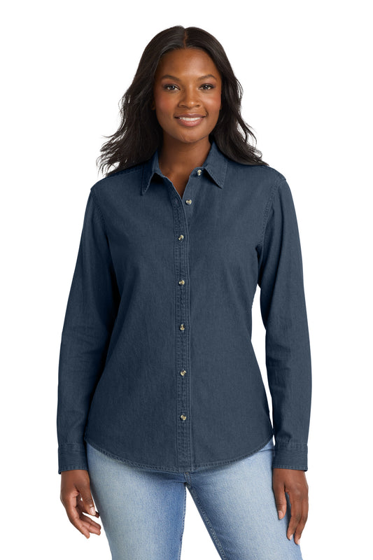 Port & Co Women's Long Sleeve Value Denim Shirt.  LSP10 - Ink Blue