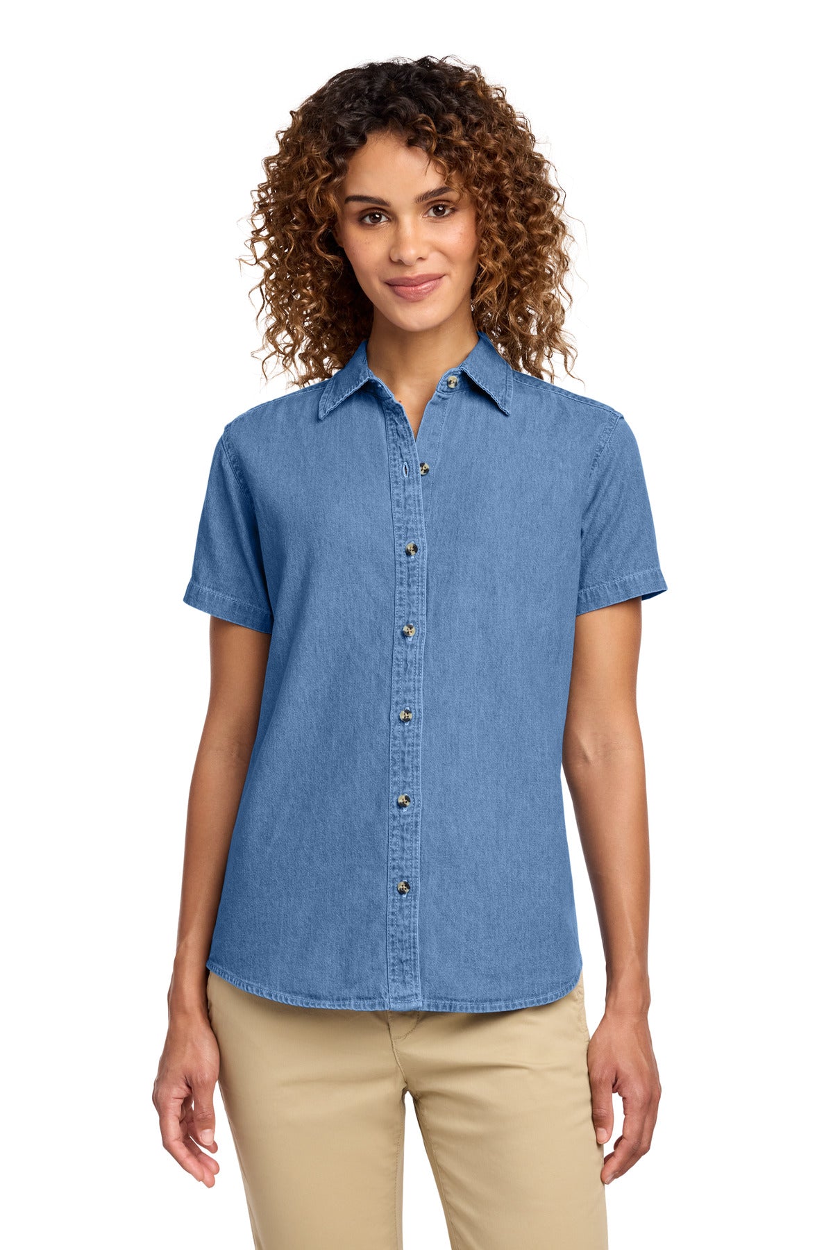 Port & Co Women's Short Sleeve Value Denim Shirt.  LSP11 - Faded Blue