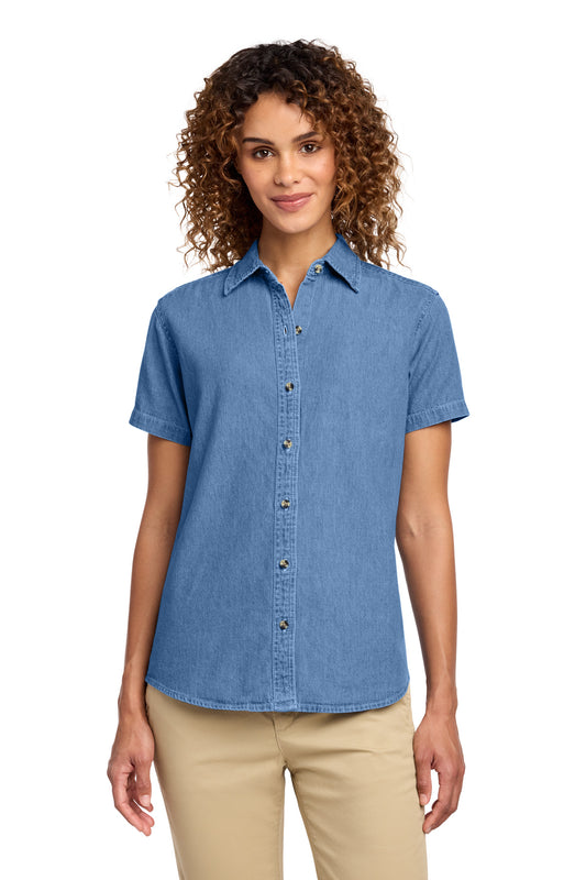 Port & Co Women's Short Sleeve Value Denim Shirt.  LSP11 - Faded Blue