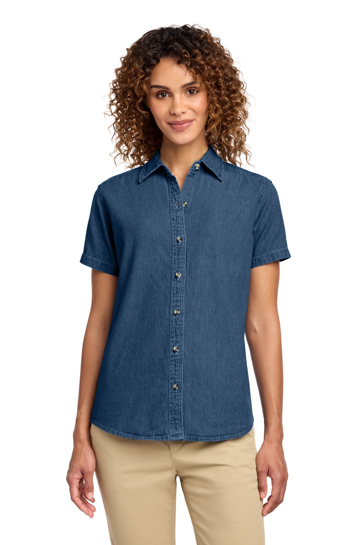 Port & Co Women's Short Sleeve Value Denim Shirt.  LSP11 - Ink Blue