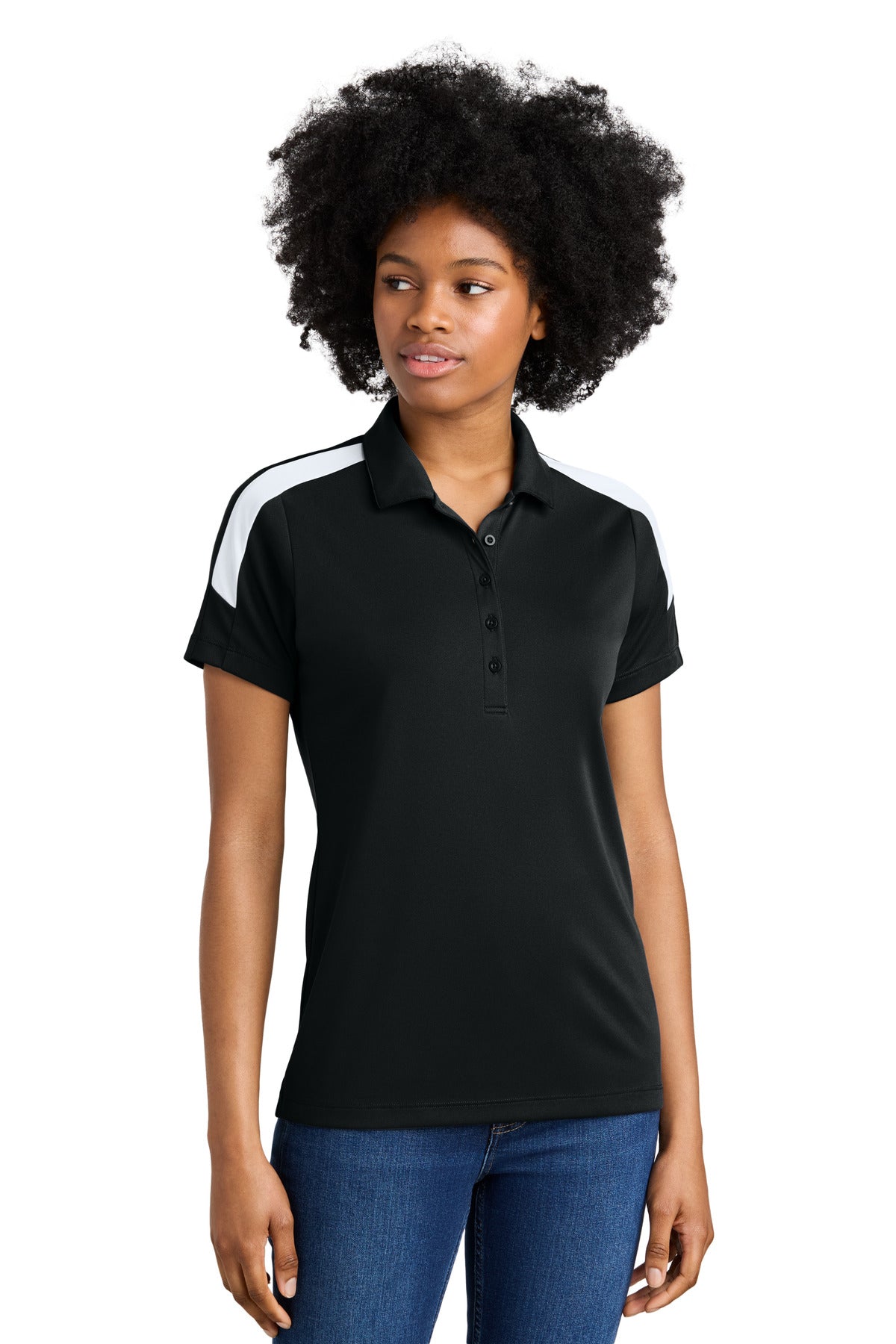 Sport-Tek Women's Competitor United Polo LST104 - Black/ White