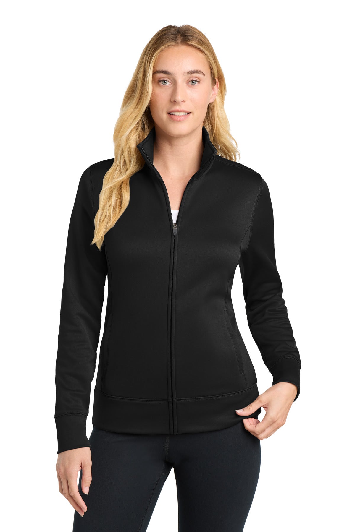 Sport-Tek Women's Sport-Wick Fleece Full-Zip Jacket.  LST241 - Black
