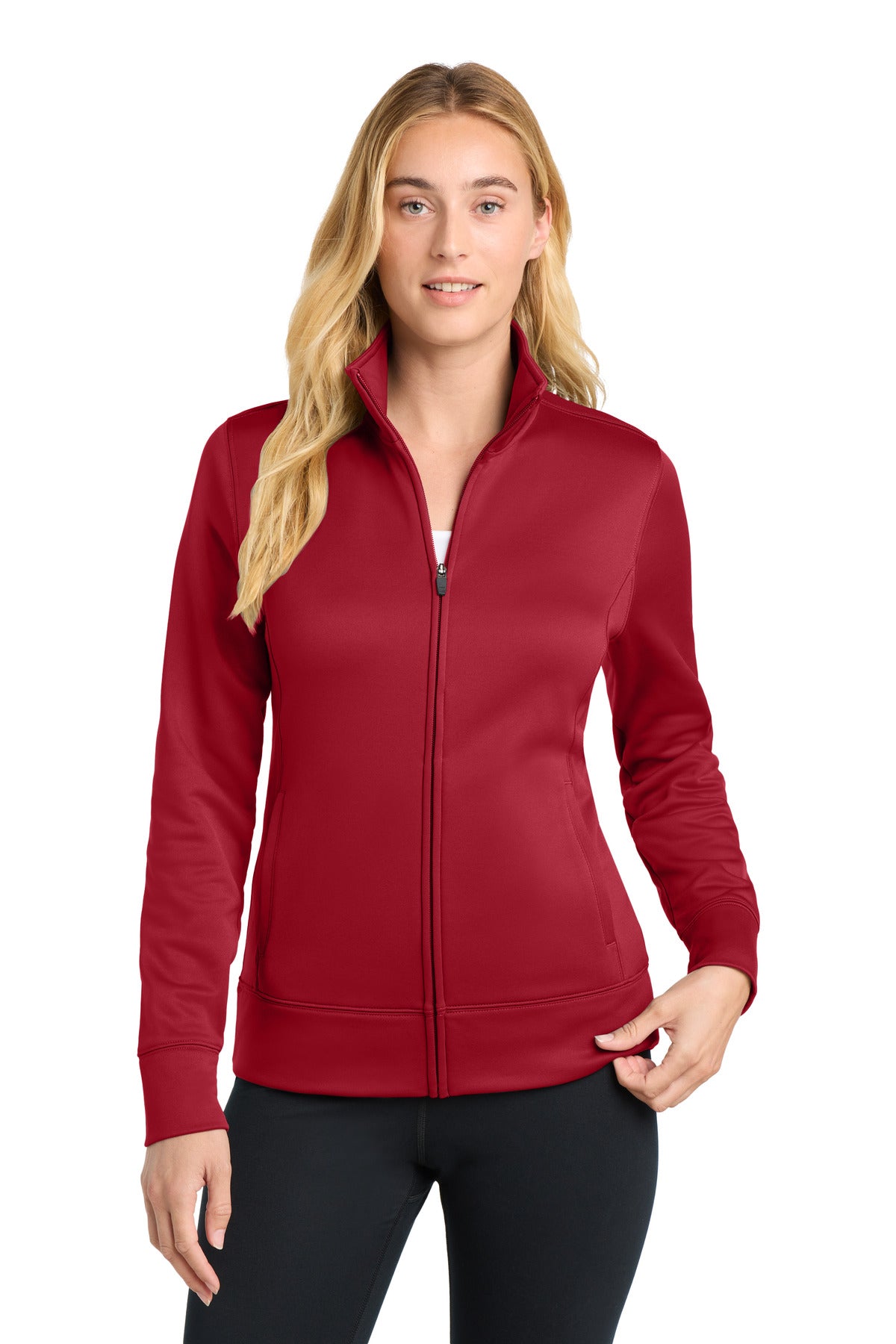 Sport-Tek Women's Sport-Wick Fleece Full-Zip Jacket.  LST241 - Deep Red