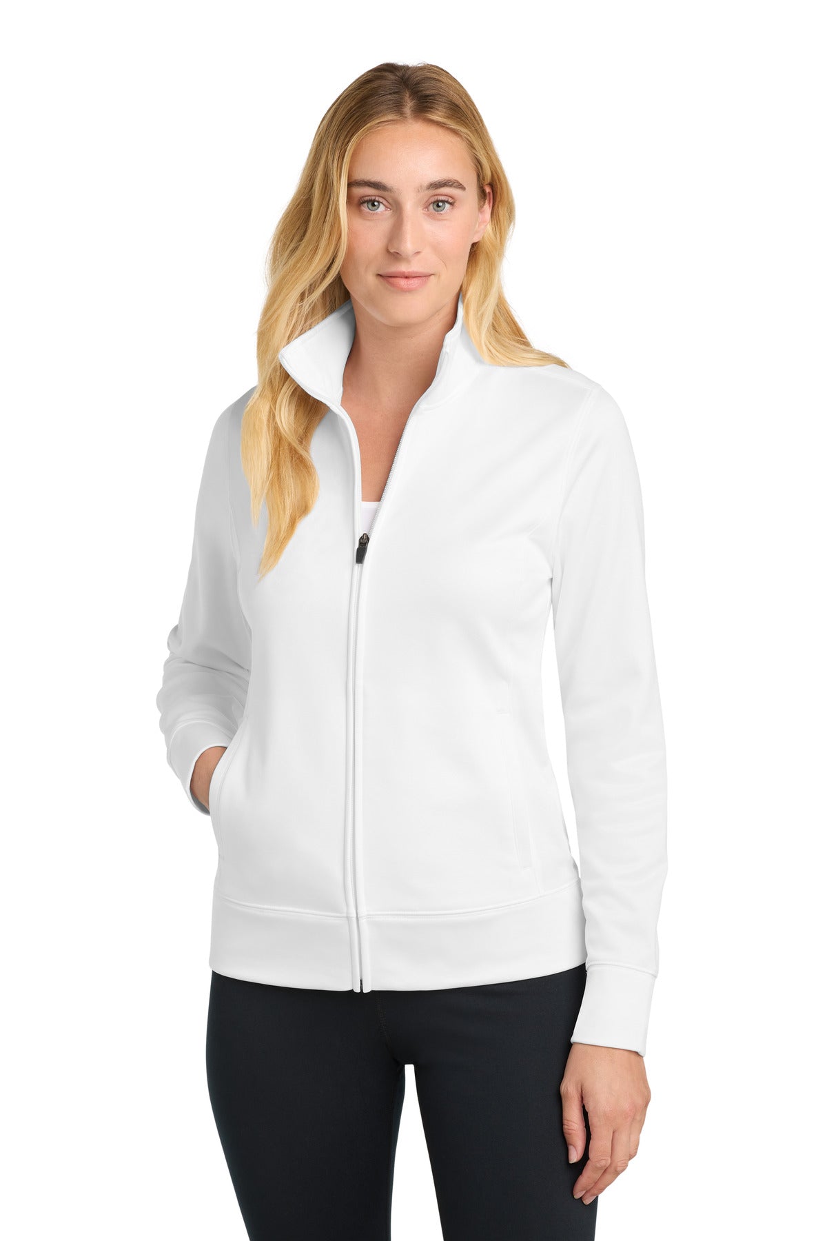 Sport-Tek Women's Sport-Wick Fleece Full-Zip Jacket.  LST241 - White