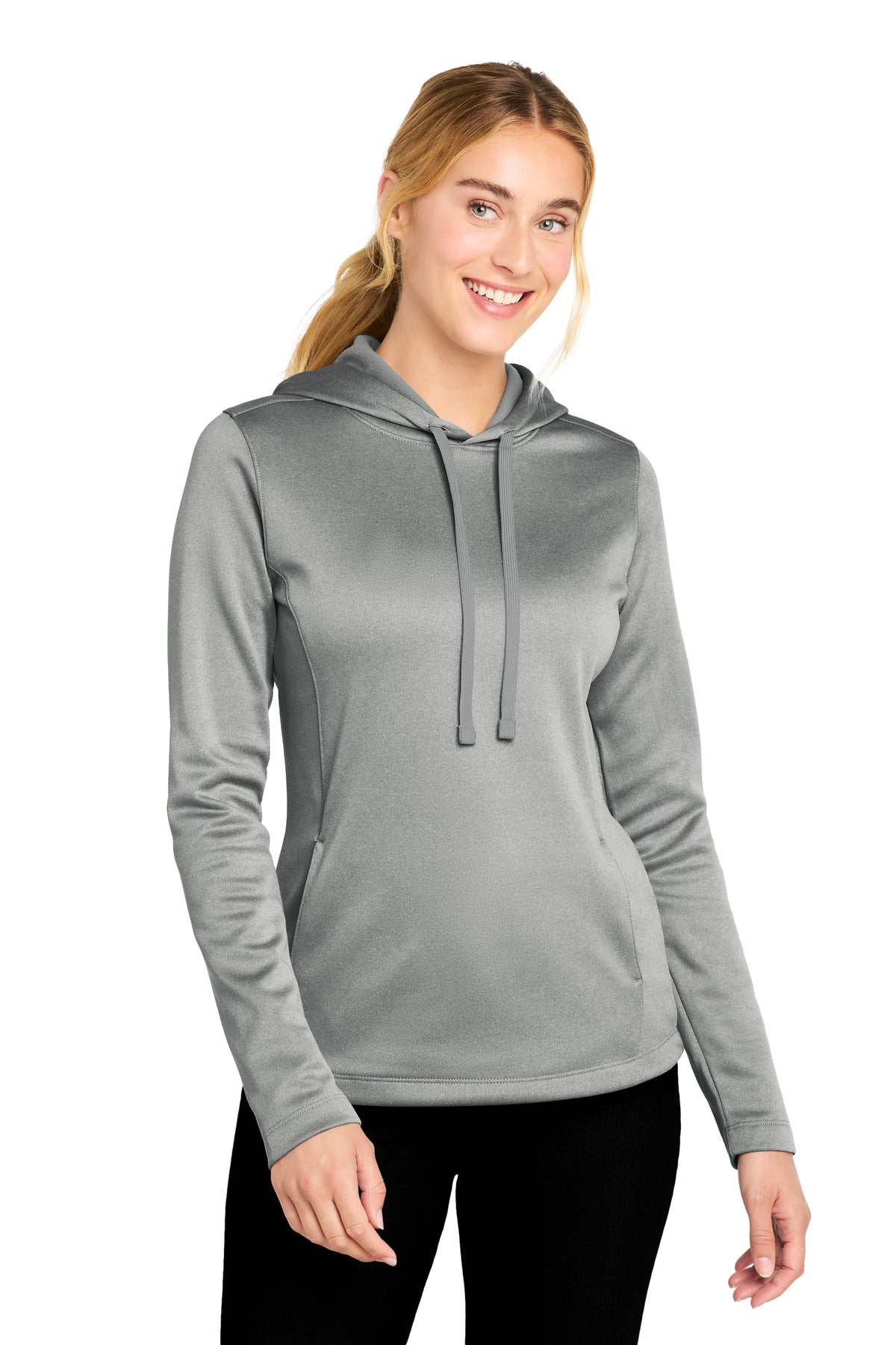 Sport-Tek  Women's PosiCharge  Sport-Wick  Heather Fleece Hooded Pullover. LST264 - Dark Silver Heather