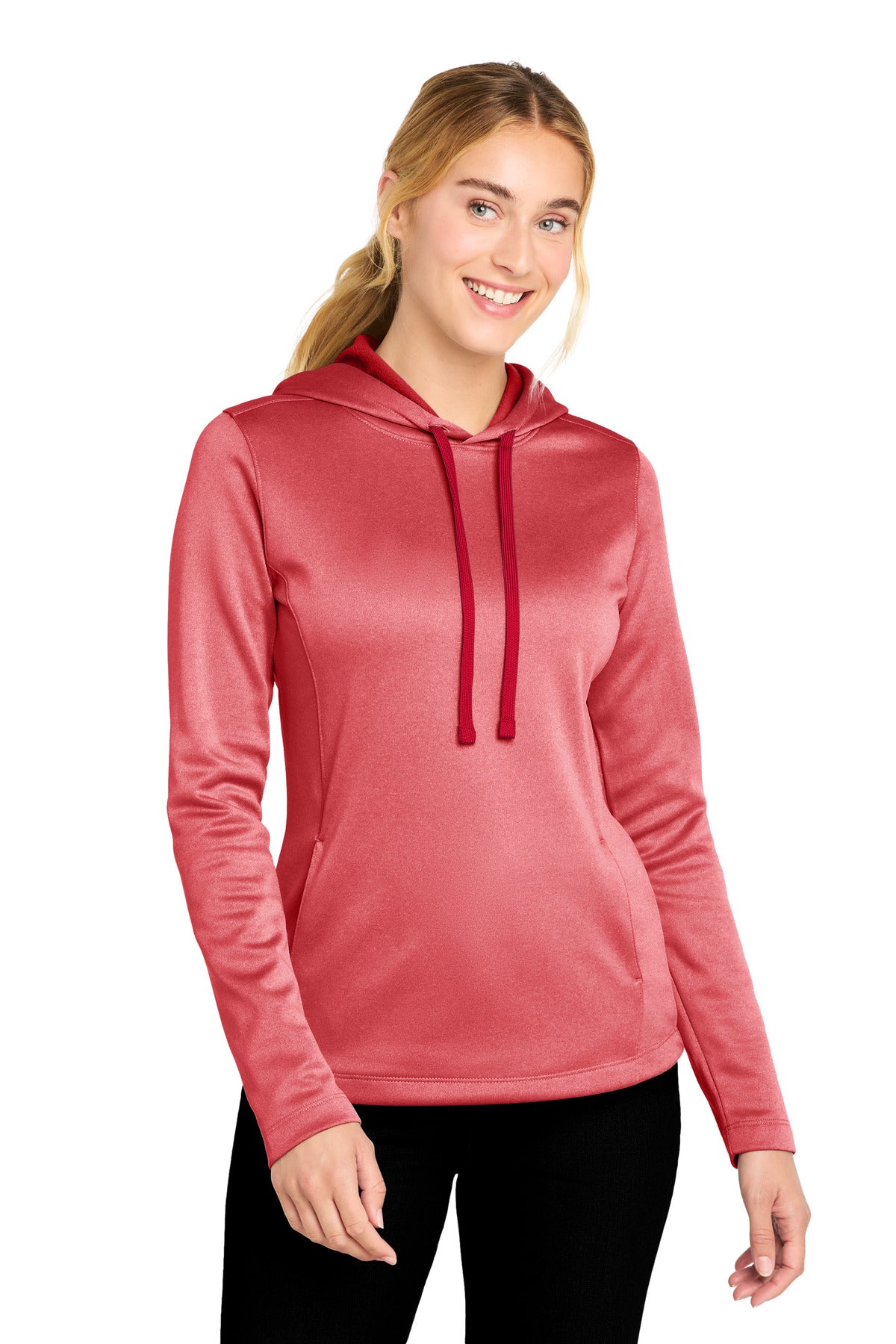 Sport-Tek  Women's PosiCharge  Sport-Wick  Heather Fleece Hooded Pullover. LST264 - Deep Red Heather