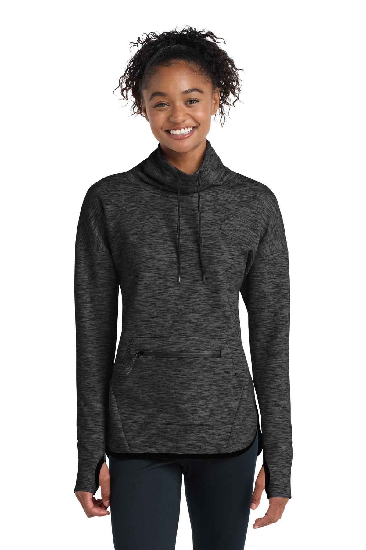 Sport-Tek Women's Triumph Cowl Neck Pullover LST280 - Black Heather