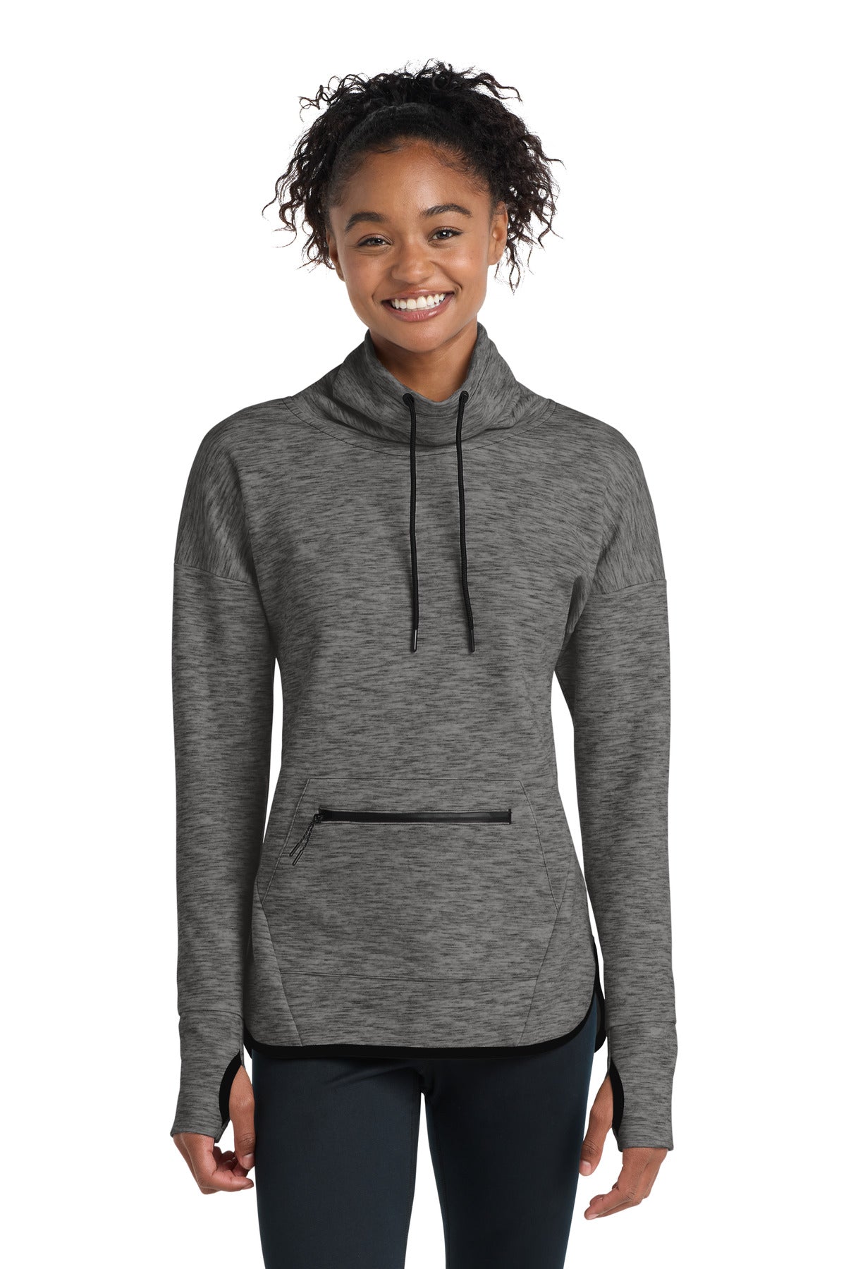 Sport-Tek Women's Triumph Cowl Neck Pullover LST280 - Dark Grey Heather
