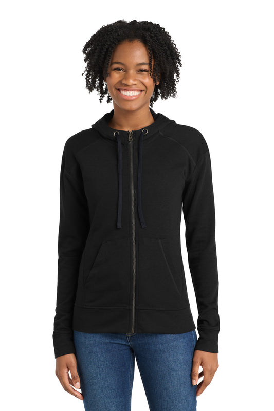 Sport-Tek  Women's PosiCharge  Tri-Blend Wicking Fleece Full-Zip Hooded Jacket LST293 - Black Triad Solid