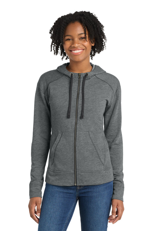 Sport-Tek  Women's PosiCharge  Tri-Blend Wicking Fleece Full-Zip Hooded Jacket LST293 - Dark Grey Heather