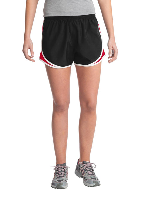 Sport-Tek Women's Cadence Short. LST304 - Black/ True Red/ White