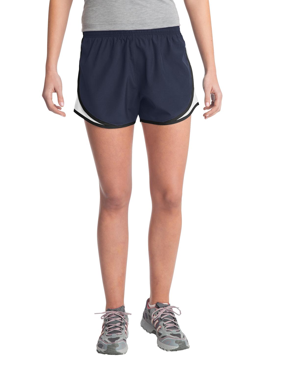 Sport-Tek Women's Cadence Short. LST304 - True Navy/ White/ Black