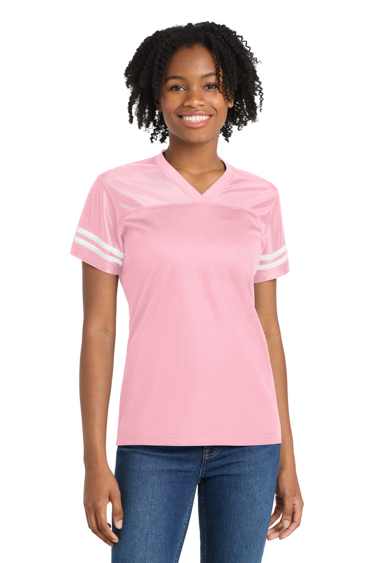 Sport-Tek Women's PosiCharge Replica Jersey. LST307 - Light Pink/ White