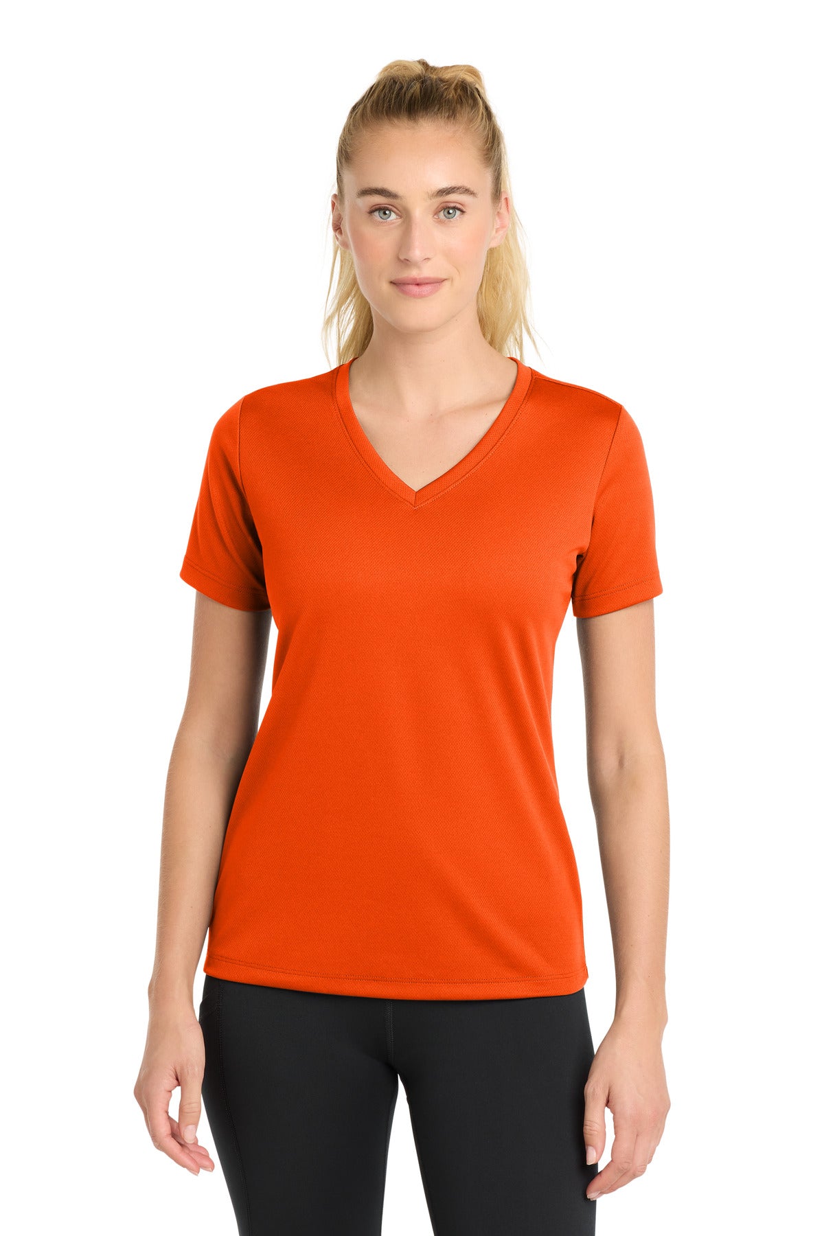 Sport-Tek Women's PosiCharge RacerMesh V-Neck Tee. LST340 - Neon Orange