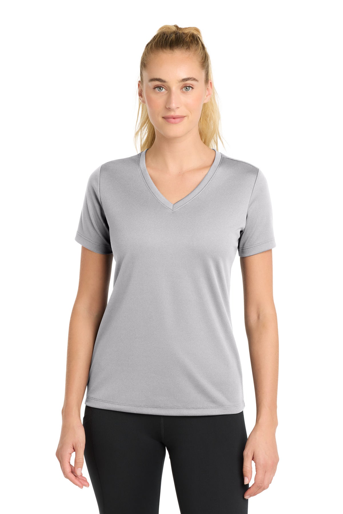 Sport-Tek Women's PosiCharge RacerMesh V-Neck Tee. LST340 - Silver