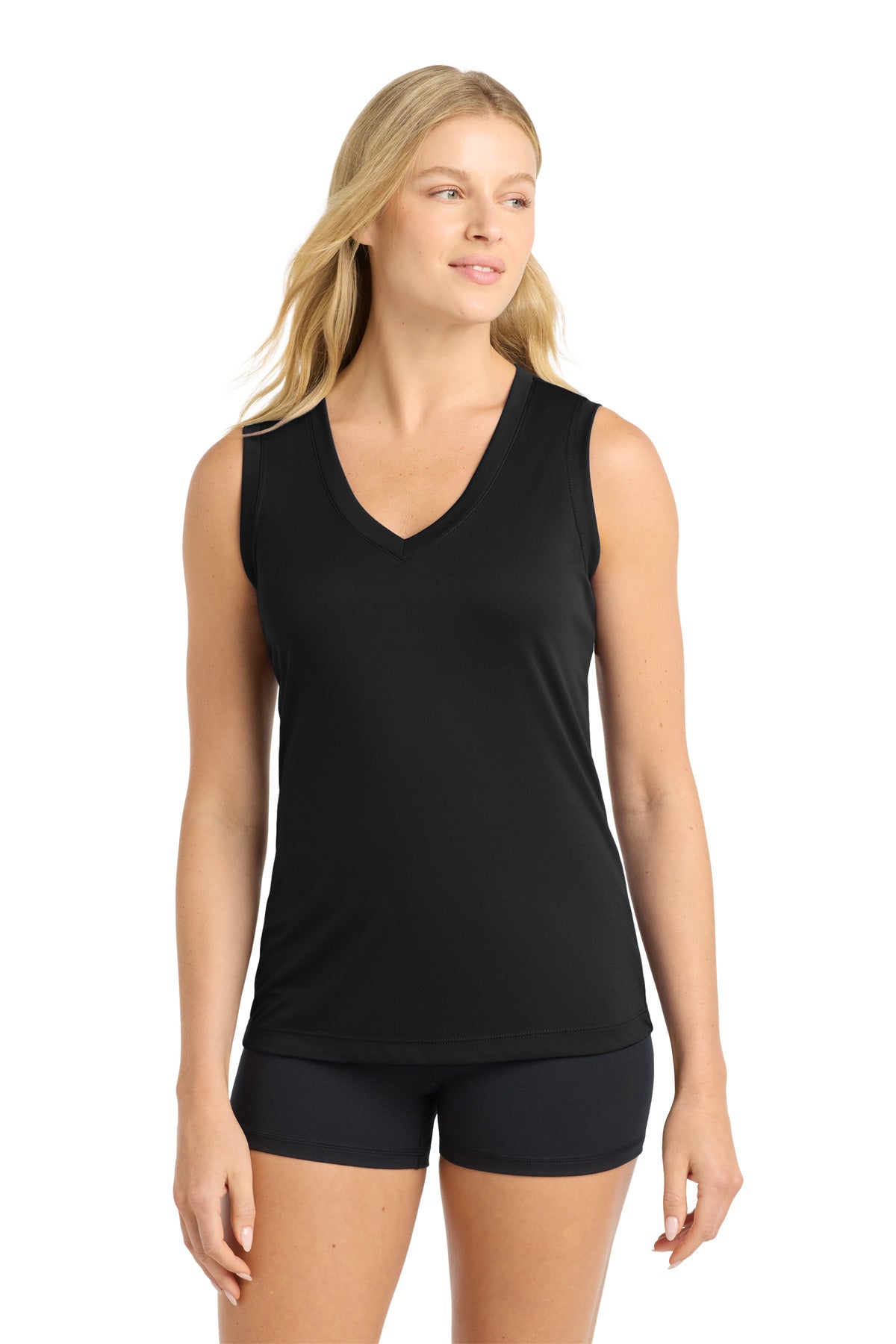 Sport-Tek Women's Sleeveless PosiCharge Competitor V-Neck Tee. LST352 - Black