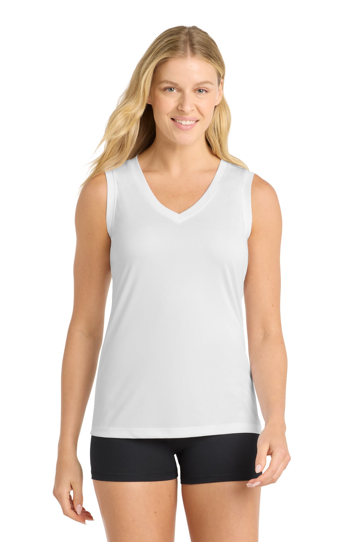 Sport-Tek Women's Sleeveless PosiCharge Competitor V-Neck Tee. LST352 - White