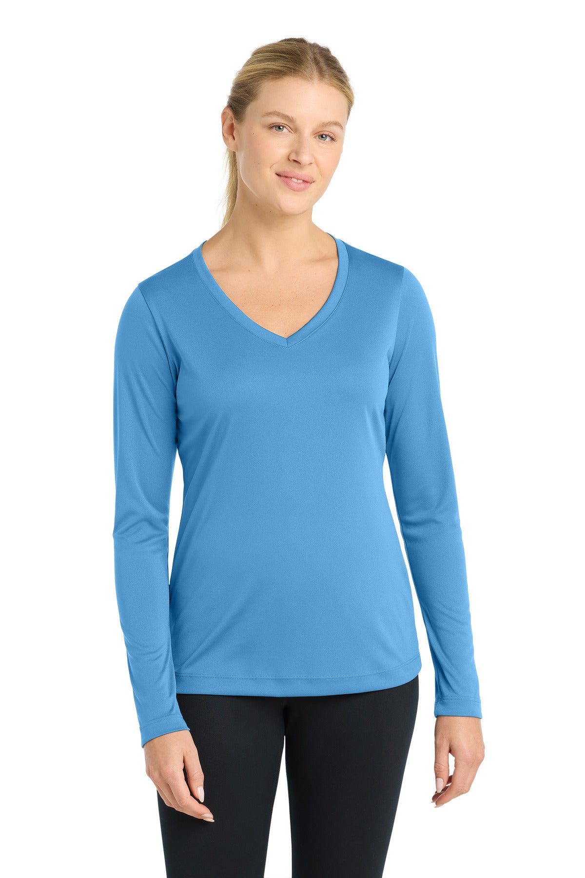 Sport-Tek Women's Long Sleeve PosiCharge Competitor V-Neck Tee. LST353LS - Carolina Blue