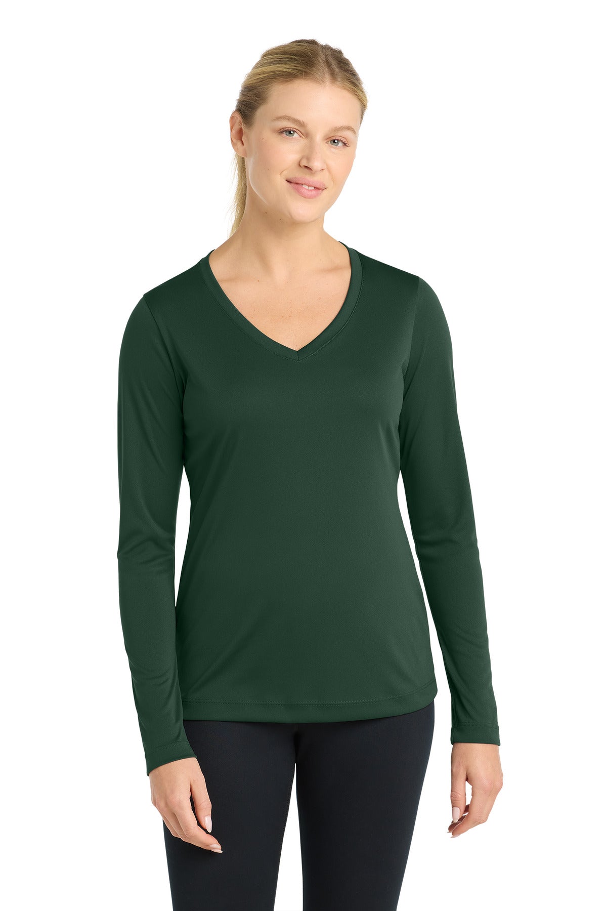 Sport-Tek Women's Long Sleeve PosiCharge Competitor V-Neck Tee. LST353LS - Forest Green